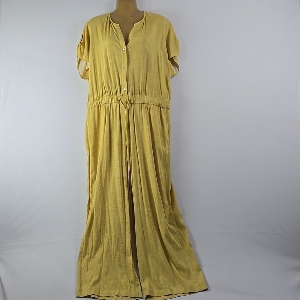 Jones New York Wide-Leg Mustard Jumpsuit Sz L Boho Casual Cottagecore Lagenlook